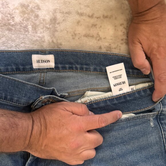 Hudson Jeans Zane Skinny Cut Denim Medium Blue Jeans w/ Light Distressing, 38 - Picture 4 of 6